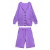 Women's autumn plus size fashion knitted cardigan shorts purple two-piece
