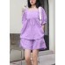 Slimming suit new large size bubble sleeve purple shirt shorts two-piece suit